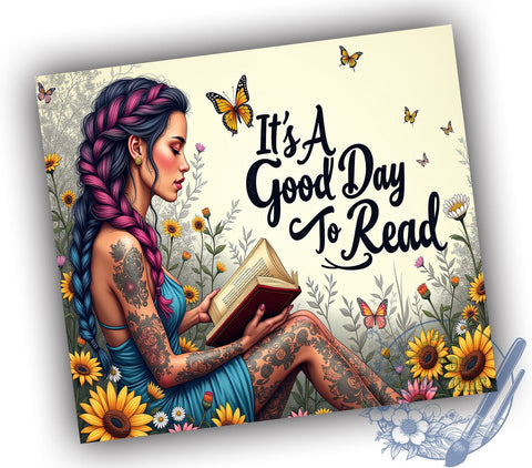 It's A Good Day To Read, Sunflower Tumbler Wrap, 20oz Sublimation Design, Book Lover Gift, Reading Tumbler, Digital Download, Floral Drinkware Sublimation ToriDesigns 