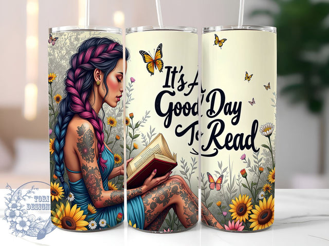 It's A Good Day To Read, Sunflower Tumbler Wrap, 20oz Sublimation Design, Book Lover Gift, Reading Tumbler, Digital Download, Floral Drinkware Sublimation ToriDesigns 