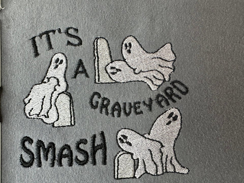 Its a graveyard smash Halloween ghost Embroidery Design 4 Sizes - File formats in pes,dst,jef,xxx,exp,vip,vp3, funny, boo, edgy, prank Embroidery/Applique DESIGNS AestheticdesignsE 