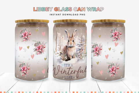 It's A Winterful Life Bunny Christmas Libbey Can Sublimation Sublimation BijouBay 