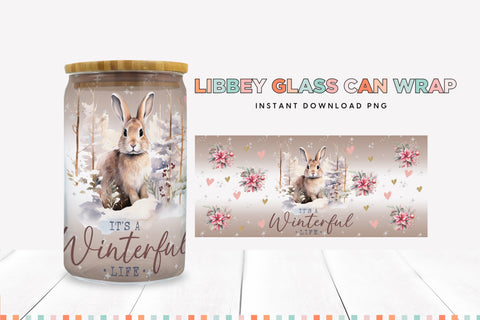 It's A Winterful Life Bunny Christmas Libbey Can Sublimation Sublimation BijouBay 