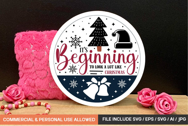 It's Beginning To Look A Lot Like Christmas Round Sign Bundle/ farmhouse porch sign design,SVGs,Quotes and Sayings,Food & Drink,On Sale, Print & Cut SVG designmaster24 