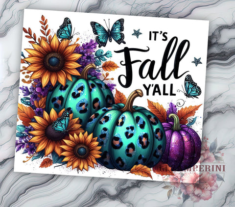 It's Fall Y'all 20 oz Skinny Tumbler Sublimation Design, Straight & Tapered Tumbler Png, Floral Fall Tumbler Png, Digital Download PNG Sublimation Li Zamperini 