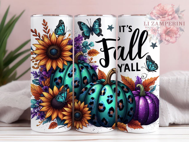 It's Fall Y'all 20 oz Skinny Tumbler Sublimation Design, Straight & Tapered Tumbler Png, Floral Fall Tumbler Png, Digital Download PNG Sublimation Li Zamperini 