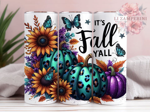 It's Fall Y'all 20 oz Skinny Tumbler Sublimation Design, Straight & Tapered Tumbler Png, Floral Fall Tumbler Png, Digital Download PNG Sublimation Li Zamperini 