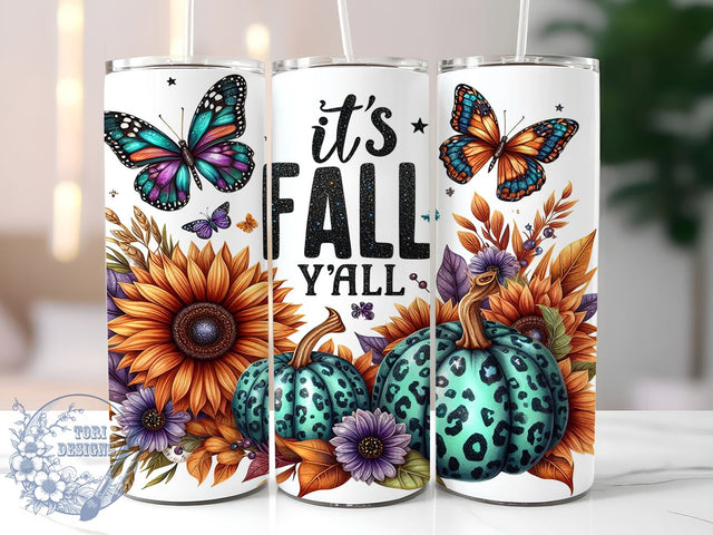 It's Fall Y'all 20oz Skinny Tumbler PNG, Autumn Pumpkins Tumbler Sublimation Wrap, Straight & Tapered Tumbler Wrap, Instant Digital Download Sublimation ToriDesigns 
