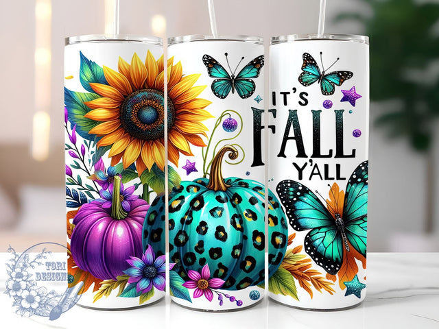 It's Fall Y'all 20oz Skinny Tumbler PNG, Autumn Pumpkins Tumbler Sublimation Wrap, Straight & Tapered Tumbler Wrap, Instant Digital Download Sublimation ToriDesigns 