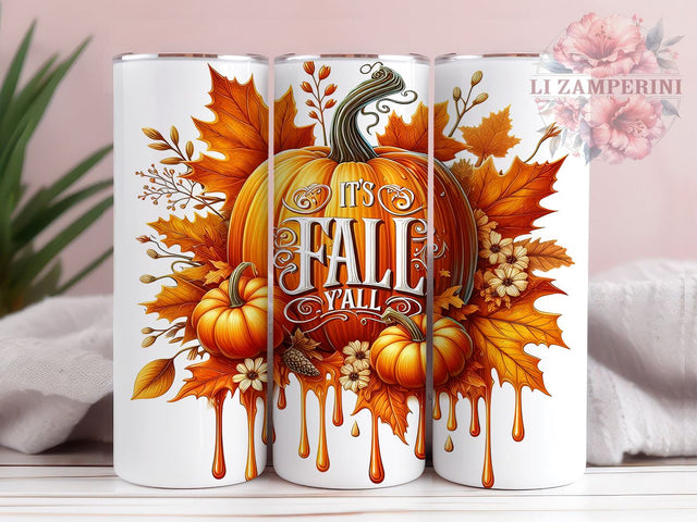 It's Fall Y'all 20oz Tumbler Wrap PNG, Fall Pumpkins Tumbler Png, Straight & Tapered Tumbler Wrap, Instant Digital Download Sublimation Li Zamperini 