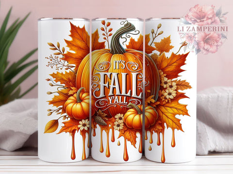 It's Fall Y'all 20oz Tumbler Wrap PNG, Fall Pumpkins Tumbler Png, Straight & Tapered Tumbler Wrap, Instant Digital Download Sublimation Li Zamperini 