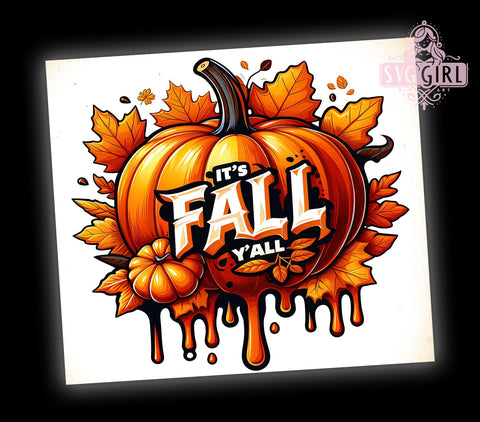 It's Fall Y'all 20oz Tumbler Wrap Sublimation Design, Straight Tapered Tumbler Wrap, Pumpkins Fall Tumbler Png, Instant Digital Download Sublimation SvggirlplusArt 