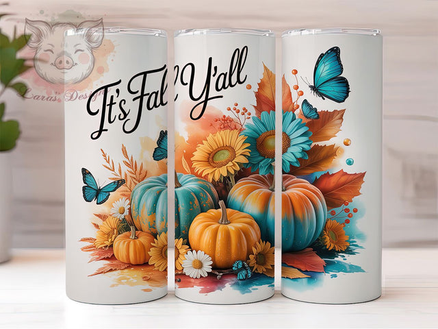 It’s Fall Y’all Country Tumbler Wrap, Fall Floral Tumbler, 20oz Skinny Tumbler, Sublimation Download, Autumn Tumbler Wrap, Country Fall Tumbler, Harvest Tumbler Design Sublimation Lara' s Designs 