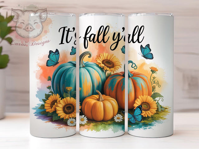 It’s Fall Y’all Country Tumbler Wrap, Fall Floral Tumbler, 20oz Skinny Tumbler, Sublimation Download, Autumn Tumbler Wrap, Country Fall Tumbler, Harvest Tumbler Design Sublimation Lara' s Designs 