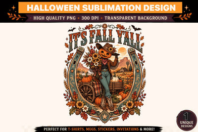 Its Fall Yall PNG, Pumpkin Head Cowgirl Sublimation Design, Western Autumn Harvest Clipart, Vintage Fall T Shirt Graphic Sublimation BlackCatsMedia 