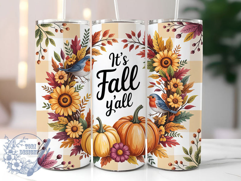 It’s Fall Y’all Pumpkin Tumbler Wrap, Pumpkin Fall Wrap, 20oz Sublimation, Autumn Pumpkin Cup, Fall Season Mug, Cozy Fall Tumbler, Thanksgiving Drinkware Sublimation ToriDesigns 