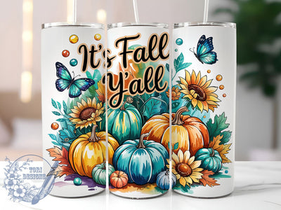 It’s Fall Y’all Pumpkin Tumbler Wrap, Pumpkin Floral Wrap, 20oz Sublimation, Fall Flower Cup, Autumn Pumpkin Mug, Floral Fall Tumbler, Thanksgiving Drinkware Sublimation ToriDesigns 
