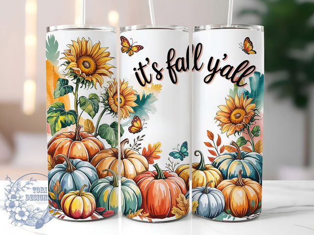 It’s Fall Y’all Pumpkin Tumbler Wrap, Pumpkin Floral Wrap, 20oz Sublimation, Fall Flower Cup, Autumn Pumpkin Mug, Floral Fall Tumbler, Thanksgiving Drinkware Sublimation ToriDesigns 