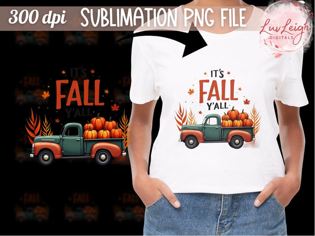 It's Fall Yall Vintage Truck Pumpkins Sublimation PNG Sublimation Luvleigh Digitals 