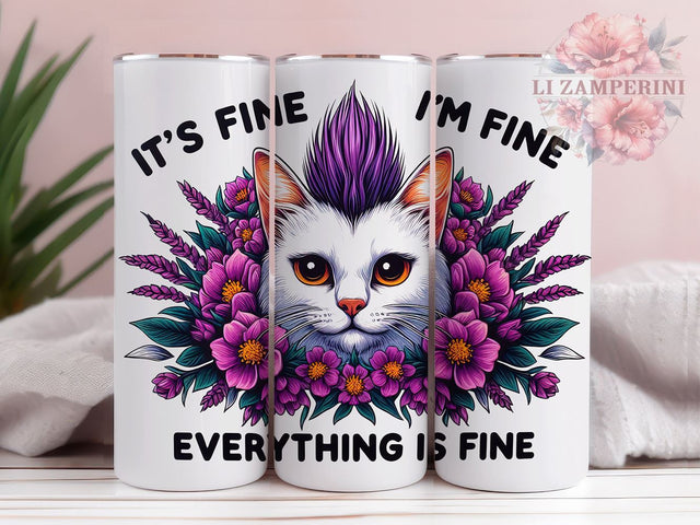 It's Fine Eveything is Fine 20oz Tumbler Wrap PNG, Cat Lovers Tumbler Png, Straight & Tapered Tumbler Wrap, Instant Digital Download Sublimation Li Zamperini 