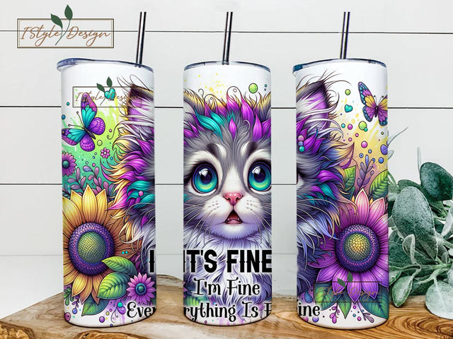 It's fine I'm fine Everything is fine 20 oz skinny tumbler sublimation design Sarcastic quote digital PNG Sublimation iStyleDesign 