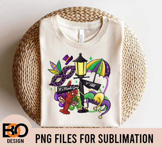 It's Mardi Gras Y'all Png, Sublimation Design, Happy Mardi Gras Png, Mardi Gras Carnival Png, Mardi Gras Png, Digital Download, Western Png Sublimation BOO-design 