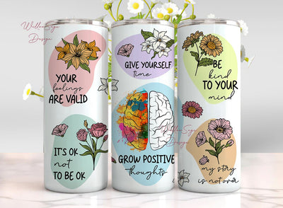 It's Ok To Not Be Ok 20oz Skinny Tumbler Sublimation Wrap Grow Positive Thoughts Tumbler PNG Positive Tumbler Gift For Mental Health Patient Sublimation WillowSageDesign 