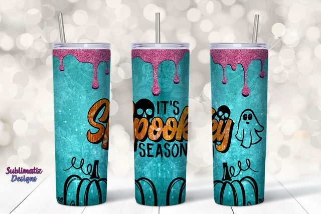 It's Spooky Season Tumbler Wrap Blue | Halloween 20 oz Skinny Tumbler Wrap Sublimation Spooky Design Sublimation Sublimatiz Designs 