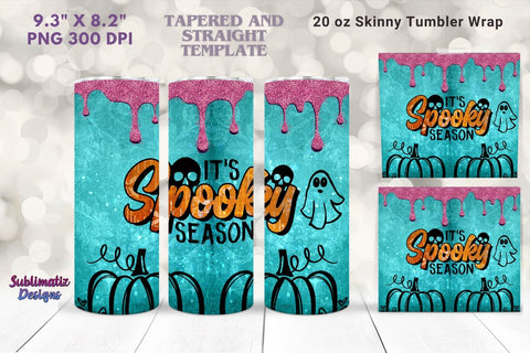 It's Spooky Season Tumbler Wrap Blue | Halloween 20 oz Skinny Tumbler Wrap Sublimation Spooky Design Sublimation Sublimatiz Designs 