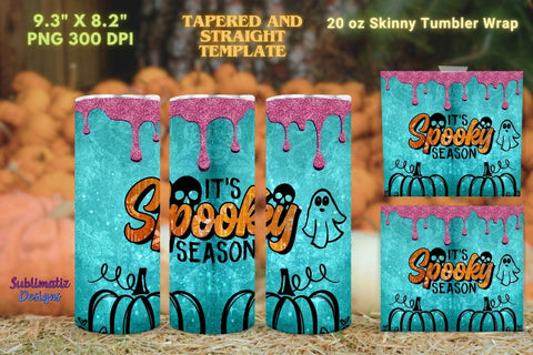 It's Spooky Season Tumbler Wrap Blue | Halloween 20 oz Skinny Tumbler Wrap Sublimation Spooky Design Sublimation Sublimatiz Designs 