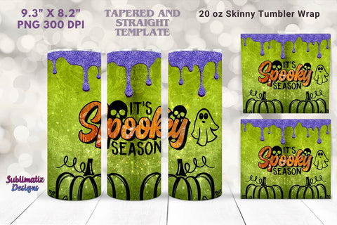 It's Spooky Season Tumbler Wrap Green | Halloween 20 oz Skinny Tumbler Wrap Sublimation Spooky Design Sublimation Sublimatiz Designs 