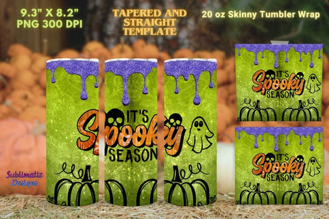 It's Spooky Season Tumbler Wrap Green | Halloween 20 oz Skinny Tumbler Wrap Sublimation Spooky Design Sublimation Sublimatiz Designs 