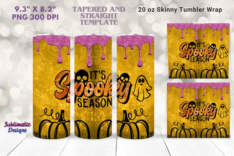 It's Spooky Season Tumbler Wrap Yellow | Halloween 20 oz Skinny Tumbler Wrap Sublimation Spooky Design Sublimation Sublimatiz Designs 