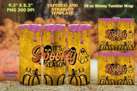 It's Spooky Season Tumbler Wrap Yellow | Halloween 20 oz Skinny Tumbler Wrap Sublimation Spooky Design Sublimation Sublimatiz Designs 