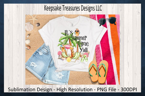 It's Summer Time Y'all, Beach Illustration, Sublimation Png T-Shirt Design, Png Printable Sublimation Keepsake Treasures Designs LLC. 