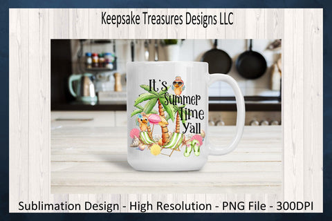 It's Summer Time Y'all, Beach Illustration, Sublimation Png T-Shirt Design, Png Printable Sublimation Keepsake Treasures Designs LLC. 