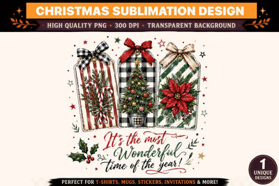 It’s the Most Wonderful Time of the Year PNG | Christmas Sublimation Design | Holiday Gift Tag Christmas PNG | Vintage Christmas Shirt Design | 300 DPI Sublimation BlackCatsMedia 