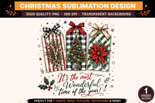 It’s the Most Wonderful Time of the Year PNG | Christmas Sublimation Design | Holiday Gift Tag Christmas PNG | Vintage Christmas Shirt Design | 300 DPI Sublimation BlackCatsMedia 