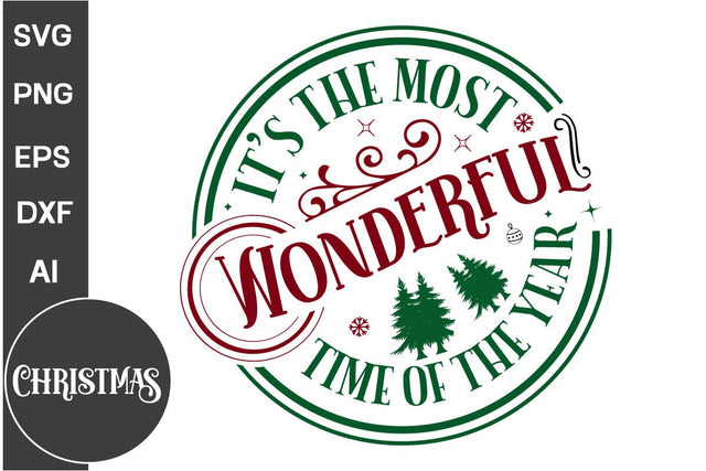 It's The Most Wonderful Time Of The Year Round Sign SVG Design, Farmhouse Christmas Round Sign SVG Design, Christmas SVG Design, SVG Cut File, SVGs, Food & Drink, Print & Cut, Quotes and Sayings SVG DesignPlante 503 