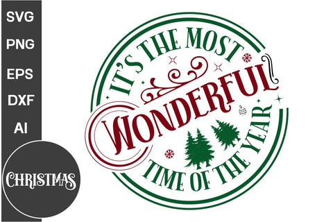 It's The Most Wonderful Time Of The Year Round Sign SVG Design, Farmhouse Christmas Round Sign SVG Design, Christmas SVG Design, SVG Cut File, SVGs, Food & Drink, Print & Cut, Quotes and Sayings SVG DesignPlante 503 