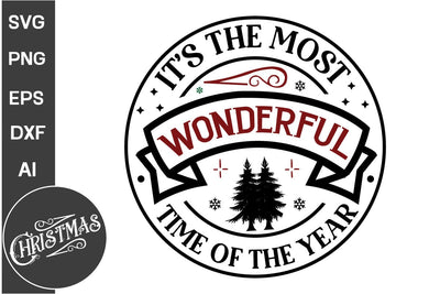 It's The Most Wonderful Time Of The Year Round Sign SVG Design, Farmhouse Christmas Round Sign SVG Design, Christmas SVG Design SVG DesignPlante 503 