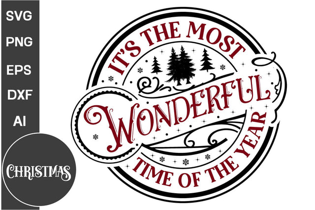 It's The Most Wonderful Time Of The Year Round Sign SVG Design, Farmhouse Christmas Round Sign SVG Design, Christmas SVG Design SVG DesignPlante 503 
