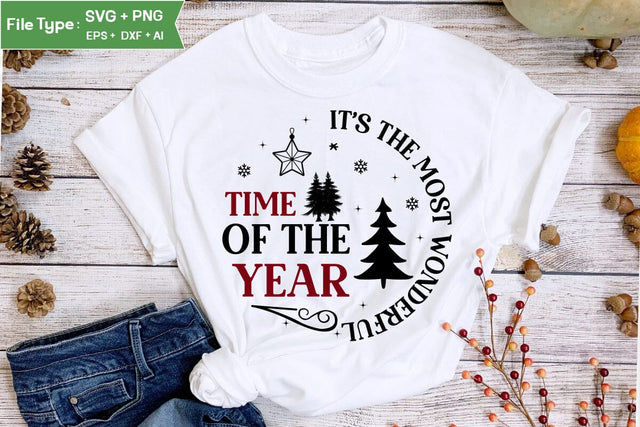 It's The Most Wonderful Time Of The Year Round Sign SVG Design, Farmhouse Christmas Round Sign SVG Design, Christmas SVG Design SVG DesignPlante 503 