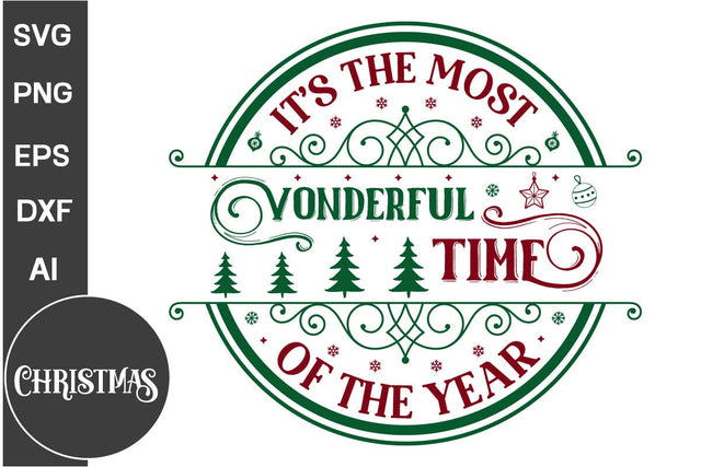 It's The Most Wonderful Time Of The Year Round Sign SVG Design, Farmhouse Christmas Round Sign SVG Design, Christmas SVG Design, SVGs, Food & Drink, Print & Cut, Quotes and Sayings SVG DesignPlante 503 