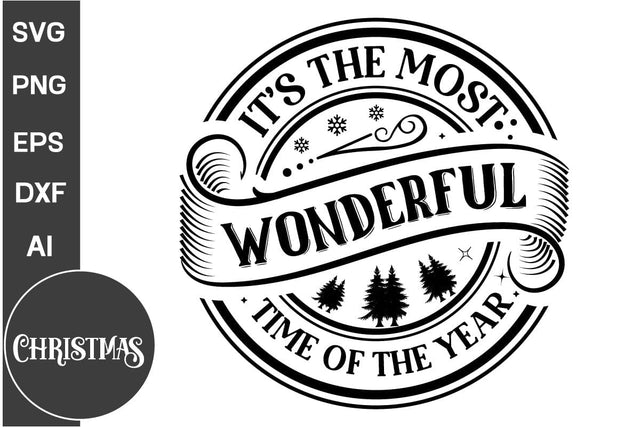 It's The Most Wonderful Time Of The Year Round Sign SVG Design, Farmhouse Christmas Round Sign SVG Design, Christmas SVG Design, SVGs, Food & Drink, Print & Cut, Quotes and Sayings SVG DesignPlante 503 