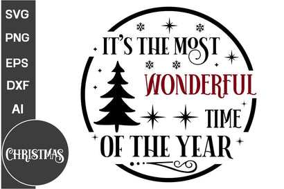 It's The Most Wonderful Time Of The Year Round Sign SVG Design, Farmhouse Christmas Round Sign SVG Design, Christmas SVG Design, SVGs, Food & Drink, Print & Cut, Quotes and Sayings SVG DesignPlante 503 