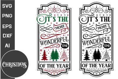 It's The Most Wonderful Time Of The Year Round Sign SVG Design, Farmhouse Christmas Round Sign SVG Design, Christmas SVG Design, SVGs, Food & Drink, Print & Cut, Quotes and Sayings SVG DesignPlante 503 