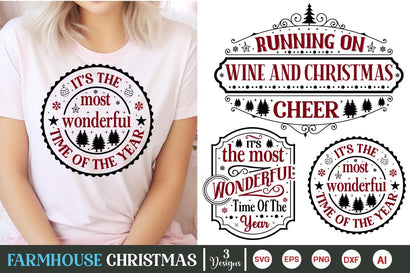 It's The Most Wonderful Time Of The Year Round Sign SVG Designs, Running On Wine And Christmas Cheer svg, SVG DesignPlante 503 