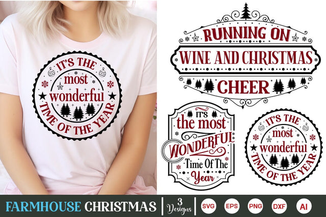 It's The Most Wonderful Time Of The Year Round Sign SVG Designs, Running On Wine And Christmas Cheer svg, SVG DesignPlante 503 