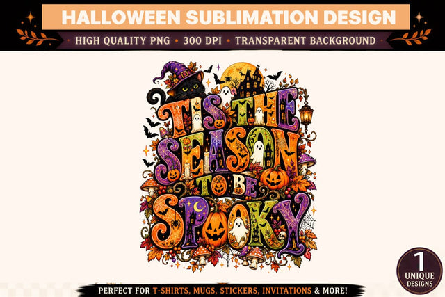 It's the Season to Be Spooky PNG, Colorful Halloween Typography Sublimation, Witch Cat Ghost Pumpkin Shirt Design Sublimation BlackCatsMedia 