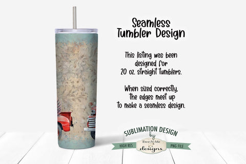 I've Got A Rock and Roll Heart - Red Truck Guitar - 20oz Seamless Tumbler Wrap Sublimation Ewe-N-Me Designs 