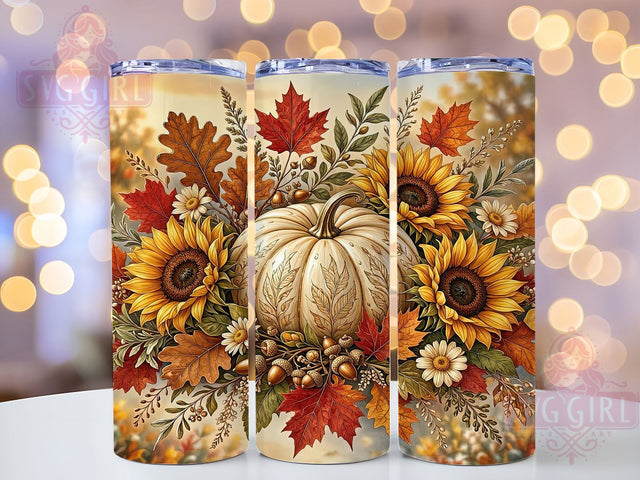 Ivory Pumpkin Harvest 20oz Tumbler, Ivory Pumpkin Motif, Harvest Art Design, Autumn Theme, Elegant Accent, Rustic Charm, Sublimation Wrap, 20oz Tumbler Sublimation SvggirlplusArt 